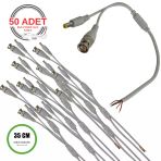 Bnc + Dc Power Jack Pigtail Kablo 35cm 5 Uçlu Hazır Kamera Bağlantı Seti Cctv Güvenlik Sistemi İçin - 50 Adet