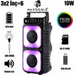 BNG STR HF-3225 Rgb Işıklı Taşınabilir Bluetooth Mikrofon Destekli Hoparlör 3x2 Inç Çift Woofer USB Tf Destekli - Siyah