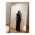 BNGL Boutique Mürdüm yelek& pallazzo pantolon & gold kuşak takım