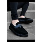 BOA BA0005 Siyah Bağcıksız Yüksek Taban Erkek Püsküllü Sneakers Ayakkabı