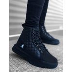 Boa Ba0159 Niser Moda Bağcıklı Siyah Kapitone Erkek Yüksek Taban Spor Bot