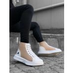 Boa Ba0256 Bağcıklı Erkek Yüksek Taban Beyaz Krem Taban Spor Bot