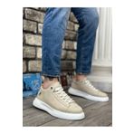 BOA Ba0331 Bağcıklı Erkek Yüksek Taban Krem Süet Beyaz Taban Spor Ayakkabı