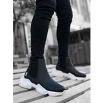 BOA BA0444 Bağcıksız Rahat Yüksek Taban Siyah Beyaz Taban Erkek Spor Yarım Bilek Bot