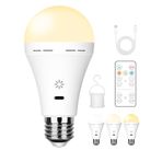 BOBOPAI USB şarj edilebilir ampul, uzaktan kumandalı, 3 renk sıcaklığı, E27 LED kısılabilir pil ampul, 7 W dokunmatik kontrol lambası, zamanlama fonksiyonlu, kancalı pilli lambalar, 2600 mAh, 1 paket