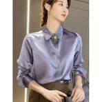Boby Silk - %100 Ipek Kadın Gömlek - Tam Kalıp Pensli - Antrasit - Lila