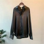 Boby Silk - %100 Ipek Oversize Kadın Gömlek - 0-Siyah - 2XL