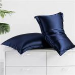 Boby Silk - Peony Luxury Çerçeve %100 Dut Ipek Yastık Kılıfı - Lacivert - 50 x 70