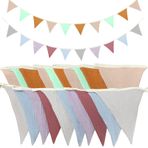 Bocguy 2 x 2,6 metre flama zinciri, çocuk odası, kumaş, çocuk odası, bebek odası dekorasyonu, asmak için, muslin pamuğu, yumuşak ve eğlenceli çok renkli üçgen bayraklar (Morandi kahvesi + Morandi gri)