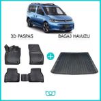 Bod Volkswagen Caddy 3D Havuzlu Paspas ve Bagaj Havuzu Seti 2021-SONRASI - Siyah