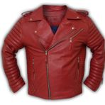 Boda Skin Kırmızı Kapitone Bisikletçi Ceketi - Erkek Asimetrik Dolgulu Omuzlar Gerçek Deri Ceket, kırmızı, XL