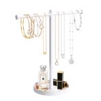 bodkar Takı Kolye Organizatör Standı,Bilezik Bilezik Tutucu Ekran için Yuvarlak Tepsi ile 13.3 "Uzun Sağlam Metal Jewlery Standı,Uzun Kolye Organizatör Tutucu