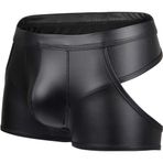 Bodywear4you Erkek Ouvert Boxer Şort Deri Görünümlü Renk Siyah Islak Görünümlü Seksi İç Çamaşırı Erkek Kulübü Giyimi Jockstraps Külot Rahat Tanga Popo Açık Şort Suni Deri - Siyah - Large