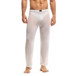 Bodywear4you Erkek pantolonu, şeffaf, file gecelik, erkekler için çekici iç çamaşırı, naylon pantolon, file pantolon, şeffaf uzun pantolon, erkek pantolonu, file kumaş, en iyi tül kumaştan, Beyaz, XL