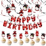 Boerni Kırmızı Siyah Cüce Uğur Böceği Doğum Günü Partisi Dekorasyonu, Elf Cüce Bahçe Teması Mutlu Yıllar Afiş Asılı Girdap Kek Cupcake Topper Fotoğraf Kabini Sahne Dekorasyon Çocuk Bebek Duş Parti