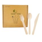 BOFA Eco Tableware Ahşap Çatal Bıçak Seti, Biyolojik olarak parçalanabilir Yumuşak Huş Ağacı Kapları Çatal, Kaşık ve Bıçak 50 Suşi, Peynir, Tatlı, Akşam Yemeği için