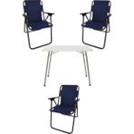 Bofigo 60X80 Beyaz Katlanır Masa + 3 Adet Katlanır Sandalye Kamp Seti Bahçe Takımı Lacivert - Polyester