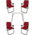 Bofigo 60X80 Beyaz Katlanır Masa + 4 Adet Katlanır Sandalye Kamp Seti Bahçe Takımı Kırmızı - Polyester