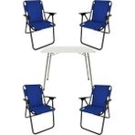 Bofigo 60X80 Beyaz Katlanır Masa + 4 Adet Katlanır Sandalye Kamp Seti Bahçe Takımı Mavi - Polyester