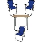 Bofigo 60X80 Çam Desenli Katlanır Masa + 3 Adet Katlanır Sandalye Kamp Seti Bahçe Takımı