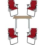 Bofigo 60X80 Çam Desenli Katlanır Masa + 4 Adet Katlanır Sandalye Kamp Seti Bahçe Takımı Kırmızı - Polyester
