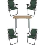 Bofigo 60X80 Çam Desenli Katlanır Masa + 4 Adet Katlanır Sandalye Kamp Seti Bahçe Takımı Yeşil - Polyester