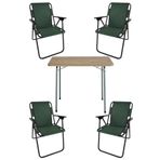 Bofigo 60x80 Çam Desenli Katlanır Masa + Katlanır Yeşil 4 Adet Sandalye Kamp Seti