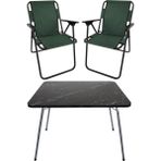 Bofigo 60X80 Granit Desenli Katlanır Masa + 2 Adet Katlanır Sandalye Kamp Seti Bahçe Takımı Yeşil - Polyester