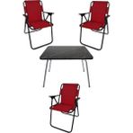 Bofigo 60X80 Granit Desenli Katlanır Masa + 3 Adet Katlanır Sandalye Kamp Seti Bahçe Takımı Kırmızı - Polyester