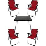 Bofigo 60X80 Granit Desenli Katlanır Masa + 4 Adet Katlanır Sandalye Kamp Seti Bahçe Takımı Kırmızı - Polyester