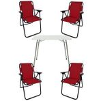 Bofigo Katlanır Beyaz 60x80 cm Masa + Katlanır Kırmızı 4 Adet Sandalye Kamp Seti