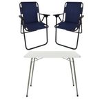 Bofigo Katlanır Beyaz 60x80 cm Masa + Katlanır Lacivert 2 Adet Sandalye Kamp Seti