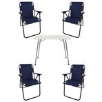 Bofigo Katlanır Beyaz 60x80 cm Masa + Katlanır Lacivert 4 Adet Sandalye Kamp Seti