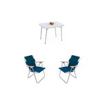 Bofigo Katlanır Beyaz 60x80 cm Masa + Katlanır Mavi 2 Adet Sandalye Kamp Seti
