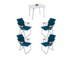 Bofigo Katlanır Beyaz 60x80 cm Masa + Katlanır Mavi 4 Adet Sandalye Kamp Seti