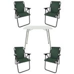 Bofigo Katlanır Beyaz 60x80 cm Masa + Katlanır Yeşil 4 Adet Sandalye Kamp Seti