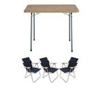 Bofigo Katlanır Çam Desenli 60x80 cm Masa + Katlanır Lacivert 3 Adet Sandalye Kamp Seti