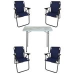 Bofigo Katlanır Efes 60x80 cm Masa + Katlanır Lacivert 4 Adet Sandalye Kamp Seti