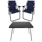 Bofigo Katlanır Granit Desenli 60x80 cm Masa + Katlanır Lacivert 2 Adet Sandalye Kamp Seti