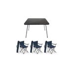Bofigo Katlanır Granit Desenli 60x80 cm Masa + Katlanır Lacivert 3 Adet Sandalye Kamp Seti