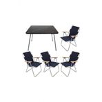 Bofigo Katlanır Granit Desenli 60x80 cm Masa + Katlanır Lacivert 4 Adet Sandalye Kamp Seti
