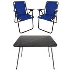 Bofigo Katlanır Granit Desenli 60x80 cm Masa + Katlanır Mavi 2 Adet Sandalye Kamp Seti