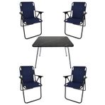Bofigo Katlanır Granit Desenli 60x80 cm Masa + Katlanır Mavi 4 Adet Sandalye Kamp Seti