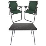Bofigo Katlanır Granit Desenli 60x80 cm Masa + Katlanır Yeşil 2 Adet Sandalye Kamp Seti