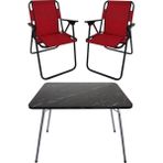 Bofigo Katlanır Masa ve 2 Kırmızı Sandalye Seti 60X80 cm Granit Desenli, Dayanıklı Polyester Yapı