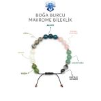 Boğa Burcu Taşlarından Oluşan Doğal Taş Makrome Bileklik 8 Mm Küre Kesim - Burç Bilekliği