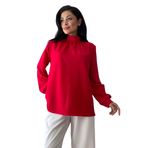 Boğaz Büzgülü Uzun Kollu Krep Bluz (Kırmızı, 3XL)