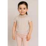 Boğazı Büzgülü,çiçekli Gömlek, Pantolon 2'li Kız Çocuk Takım - Pudra - 4 Yaş