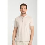 Boggee Pedso Erkek Açık Bej Italyan Yaka Çekmez Likralı %100 Pamuklu Kumaş Slim Fit Polo Yaka Tişört - 3XL