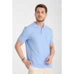 Boggee Pedso Erkek Açık Mavi Italyan Yaka Çekmez Likralı %100 Pamuklu Kumaş Slim Fit Polo Yaka Tişört - 3XL